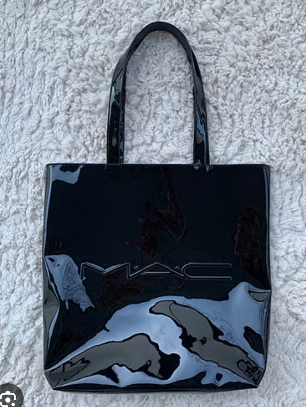 Brand New Mac Cosmetics Black Glossy Patent Faux Leather Tote
